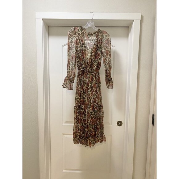 Sundance Litzy Bloom Dress Womens XXS Floral Ruffle Long Sleeve Boho Midi Sheer - Picture 6 of 6